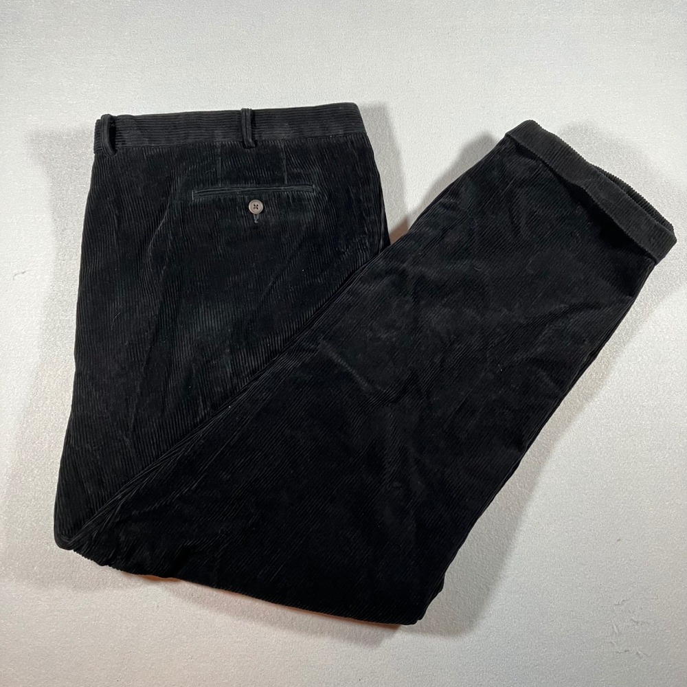 Lauren Ralph Lauren Mens Black Corduroy Pleated Cuffed Trousers 44W x 32L Preppy
